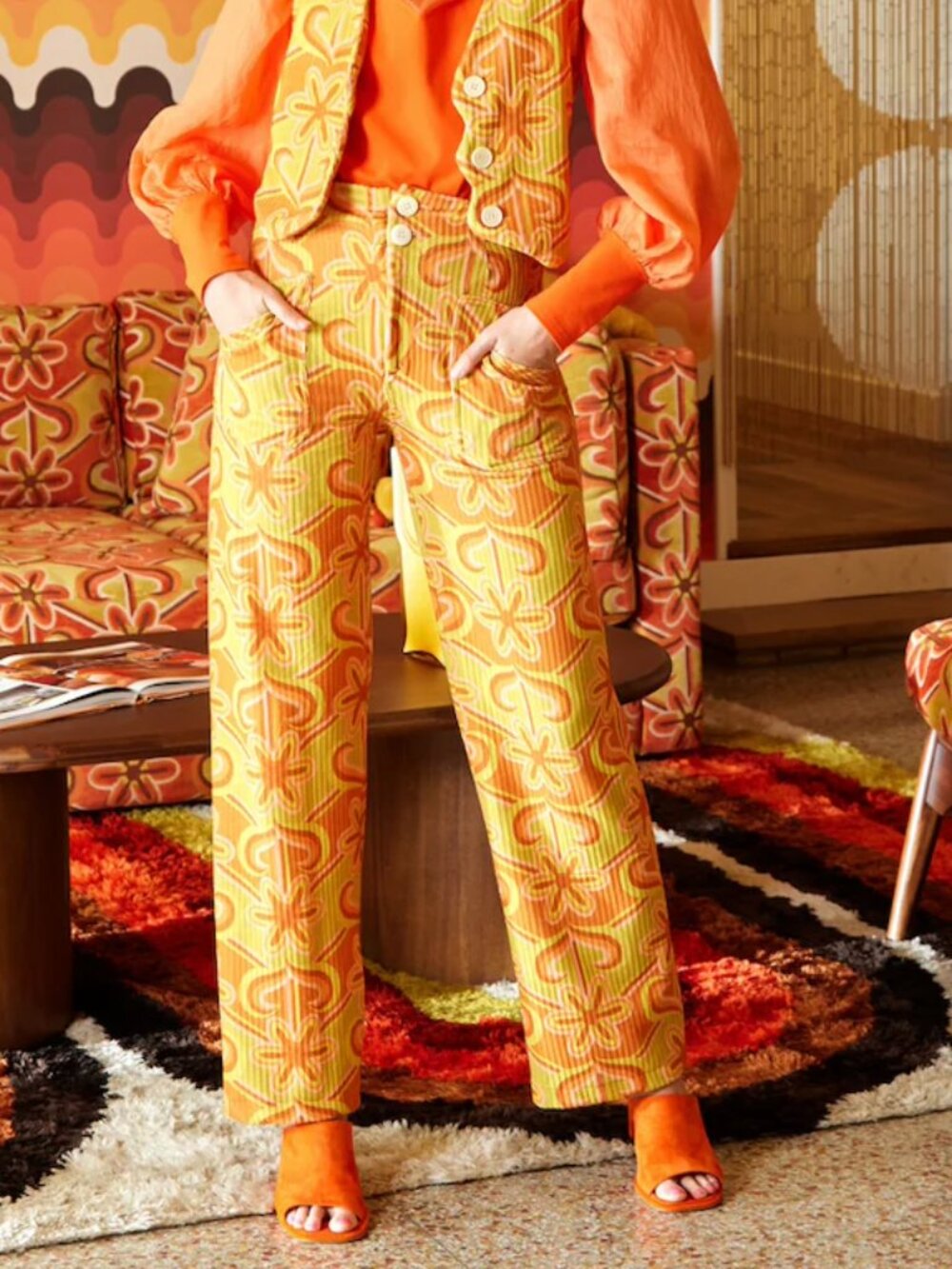 Dazey LA Sunny Chevy Graphic Corduroy High Rise Straight Leg Pants S